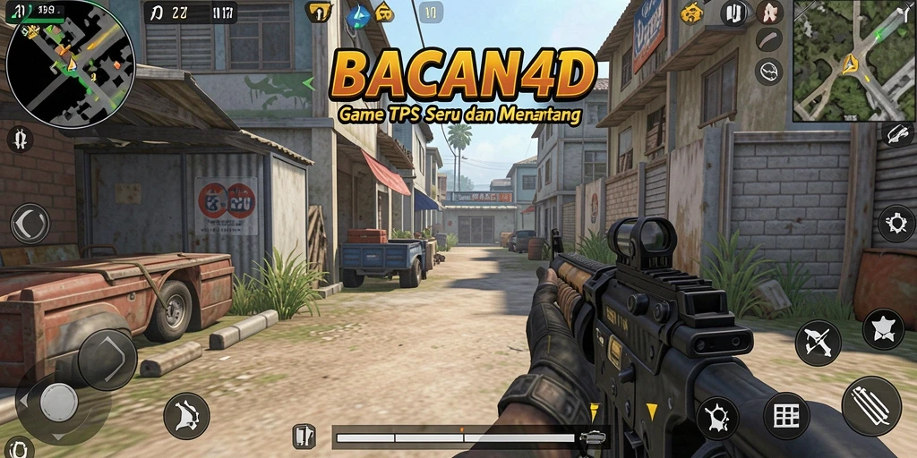 Screenshot utama BACAN4D yang menampilkan aksi pertarungan TPS.