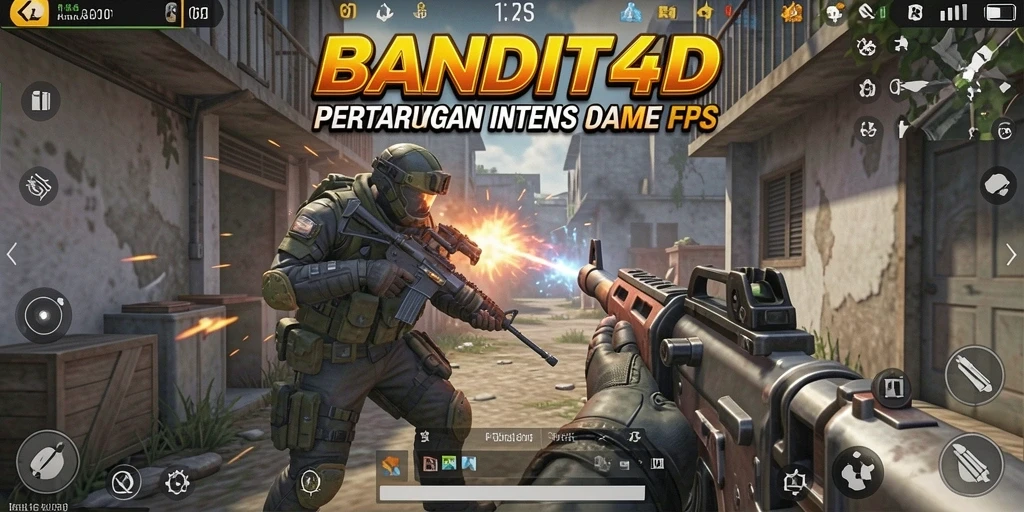 Screenshot gameplay BANDIT4D menampilkan aksi tembak-menembak yang intens.