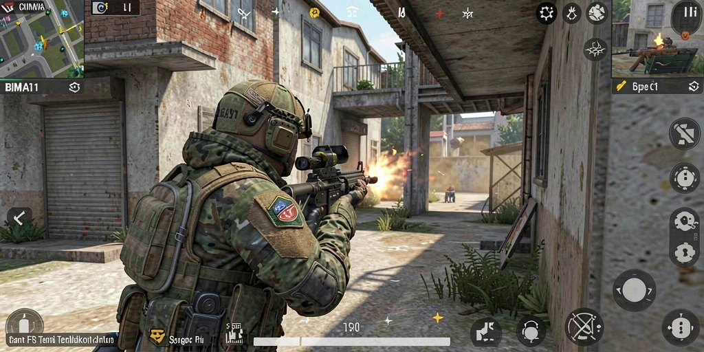 Tangkapan layar BIMA11 menampilkan aksi menembak yang intens dalam pertandingan FPS.