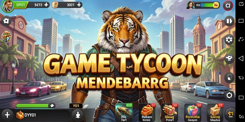 Tampilan gameplay DY01 dengan manajemen bisnis yang intens.