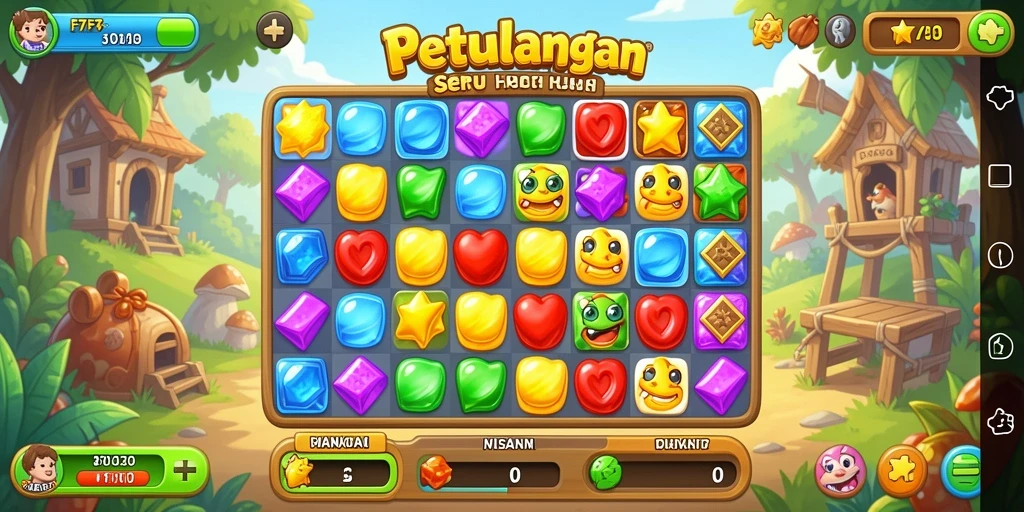 Screenshot utama F7F7 menampilkan momen seru dalam gameplay Match-3.