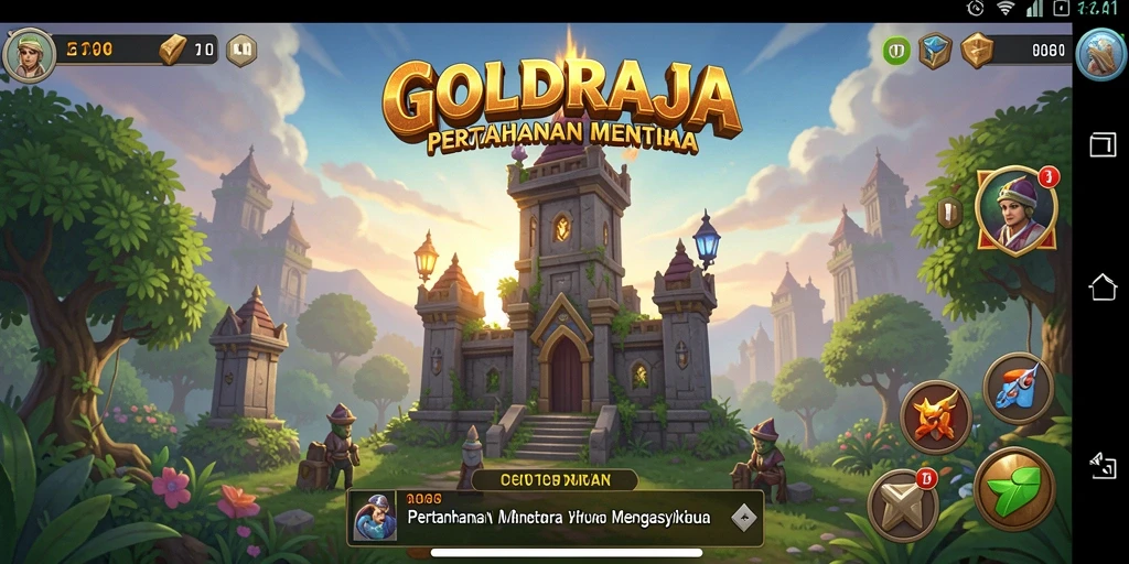 Tampilan gameplay menara pertahanan yang menegangkan di GOLDRAJA.