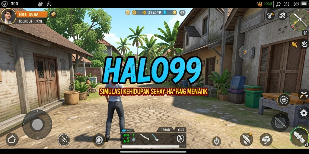 Tangkapan layar utama HALO99 menunjukkan pengalaman gameplay simulasi yang mendalam.