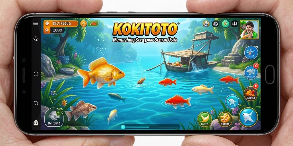 Screenshot gameplay KOKITOTO menampilkan pengalaman memancing yang menawan.