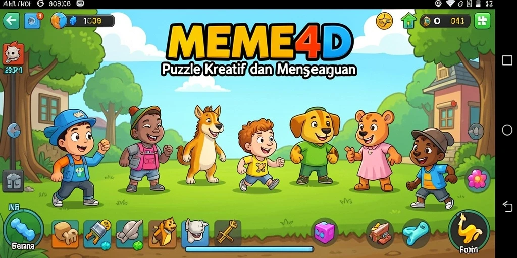 Tampilan gameplay MEME4D dengan berbagai tantangan Puzzle yang seru.