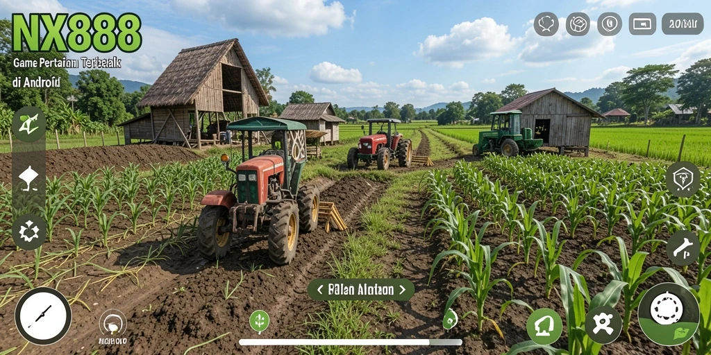 Screenshot menunjukkan aktivitas pertanian yang seru dan realistis dalam NX888.