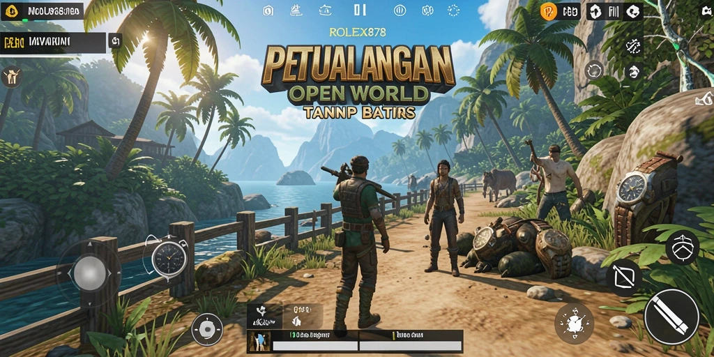 Tangkapan layar gameplay dari ROLEX878 yang menampilkan dunia Open World yang luas.