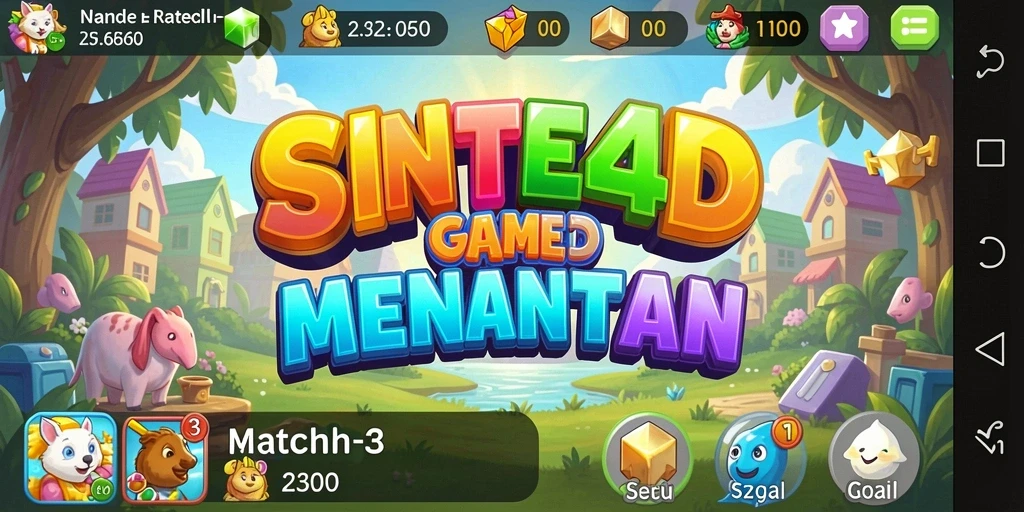 Screenshot gameplay SINTE4D menampilkan aksi mencocokkan elemen berwarna.