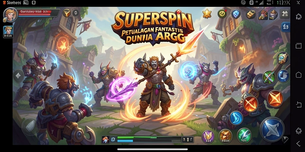 Tangkapan layar dari gameplay SUPERSPIN yang penuh aksi dan petualangan.