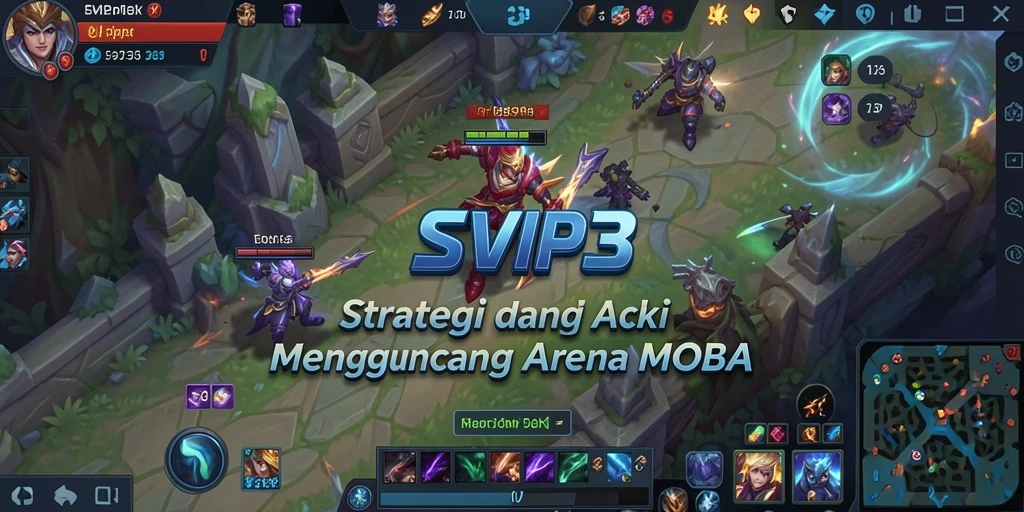 Gameplay mendebarkan di arena pertempuran MOBA.