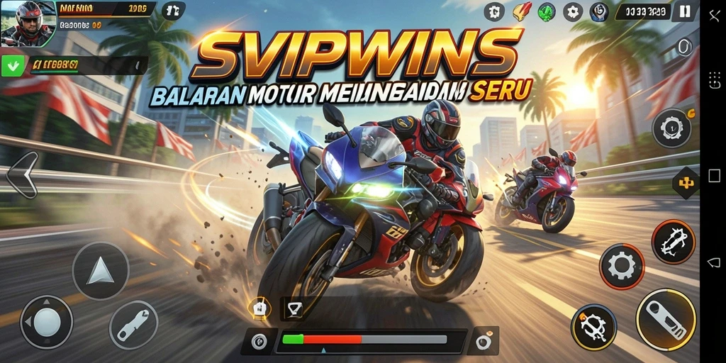 Menampilkan gameplay balapan motor yang seru dan realistis dalam SVIPWINS.