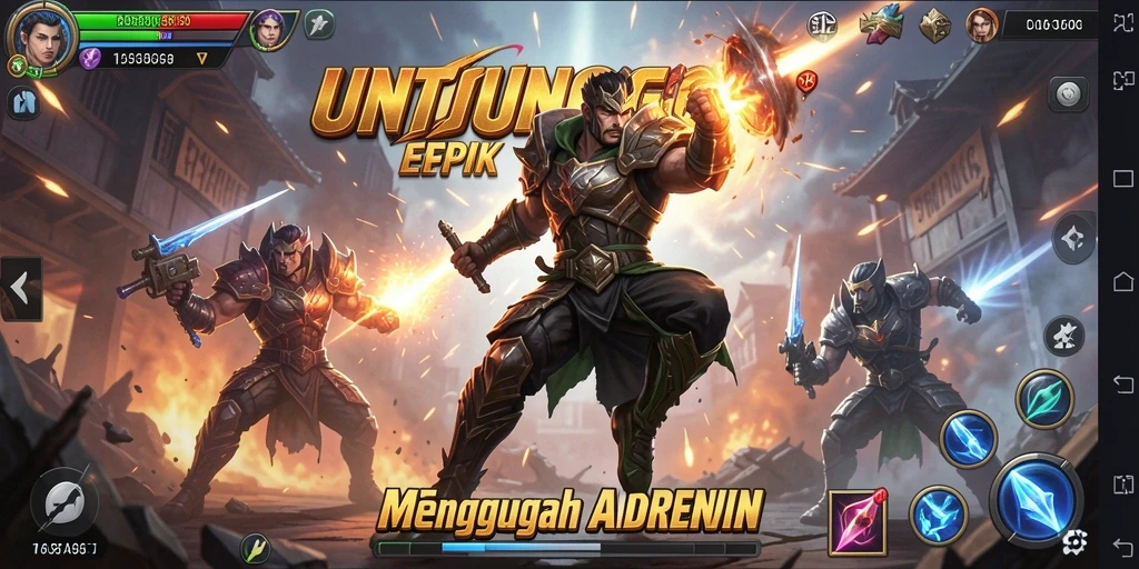 Screenshot utama UNTUNGGO menampilkan aksi pertarungan yang mendebarkan.