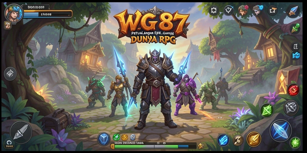Screenshot gameplay WG87 menampilkan pertarungan epik karakter RPG.